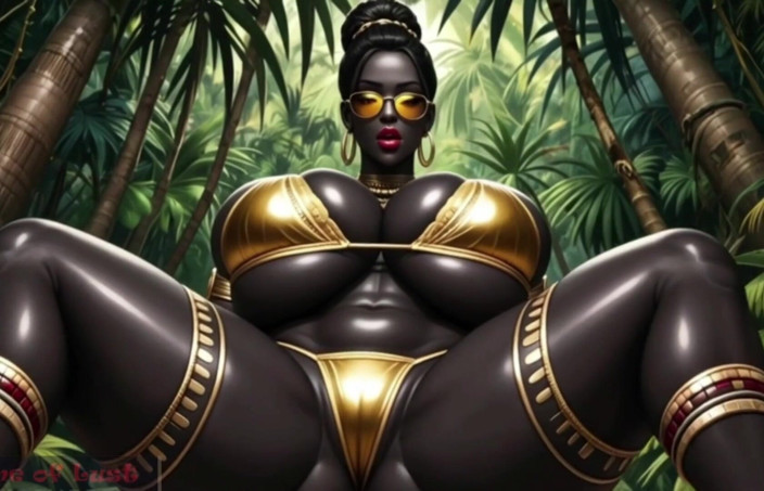 Game of Lust 3D: Gol prsatá africká žena v bikinách tančí v džungli