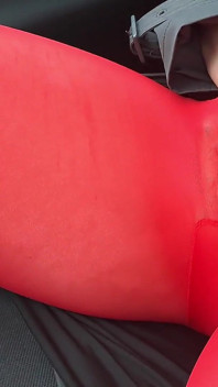 No Panty in Red Pantyhose
