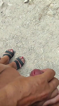 French MILF Blowjob Amateur on Nude Beach Public in Greece to Stranger with Cumshot - Misscreamy