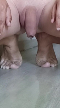 Peeing While Kneeling on Ground with Naked Feet
