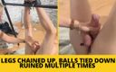 Mistress BJQueen: Bacaklar zincirlenmiş, taşaklar bağlı, birden fazla kez mahvoldu