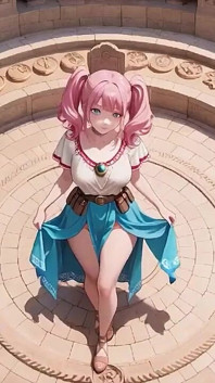 Podvodní Fantasy růžovovlasá dívka v obleku Sailor lounging Lazely, konečky prstů se dotýkají vody jako sluneční světlo zvlhčuje její kůži.