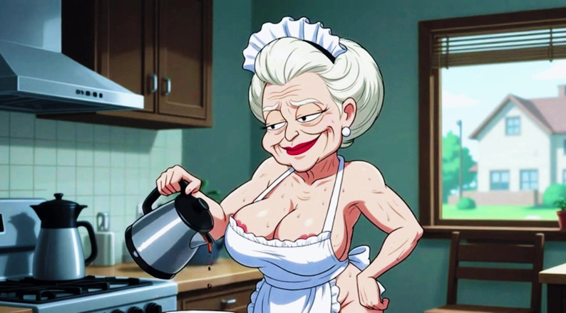 AI Porn: Ai zralá v kuchyni s velkými prsy