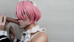 Shemale with Pink Hair in Maid Anime Cosplay Rides Your Dick