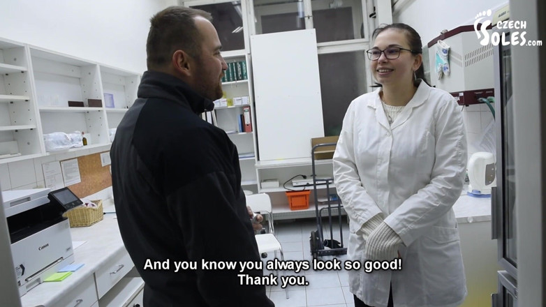 Czech Soles - foot fetish content: Man Worships Big Bare Feet of One Cute Pharmacist