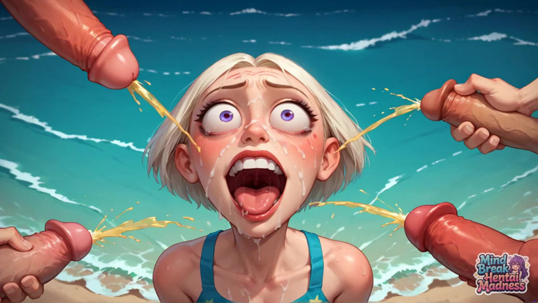 Mind Break Hentai Madness: Peni schizzi e crema aliena: orgasmo in spiaggia mind break