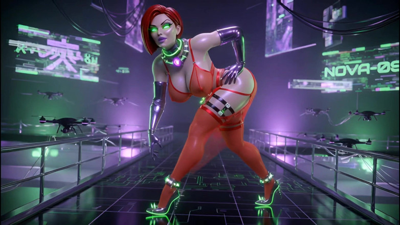 Stories&Anime: Cyber Catwalk - Nova in lingerie rossa trasparente e provocante futuristico