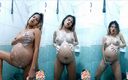 Sexy gaming couple: Sexy pequena asiática bebê de 39 semanas grávida com banho de...