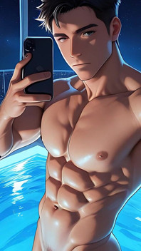 Ragazzo della palestra sminuzzato nudo eretto cazzo specchio selfie nella piscina infinito