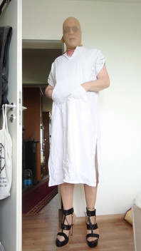 White Caftan, Tights and Sexy High Heels