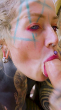 German Threesome with Two Lustfull Tattooed Girls