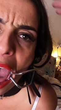 Latina Tied up with Belts and Gagged with a Ring Gag (hd)