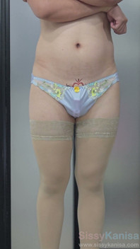 Sissy Kanisa's Fitting Room: Try on New Panties, Japanese Style Light Blue, Yellow Bow, Yellow Lace