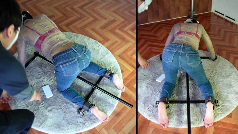 ushirosugatanomiki: A Woman Is Restrained on All Fours and Left at...