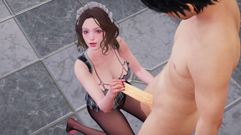 Joas22222: Домохозяйка с большими сиськами Мацумото в колготках - Rule34 Анимация с дрочкой для большого хуя, стонущей Irrumatio траха в рот