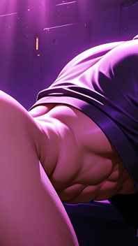 Cyberpunk Thief Bent Over with Vibrating Butt Plug and Slow Cock Strokes