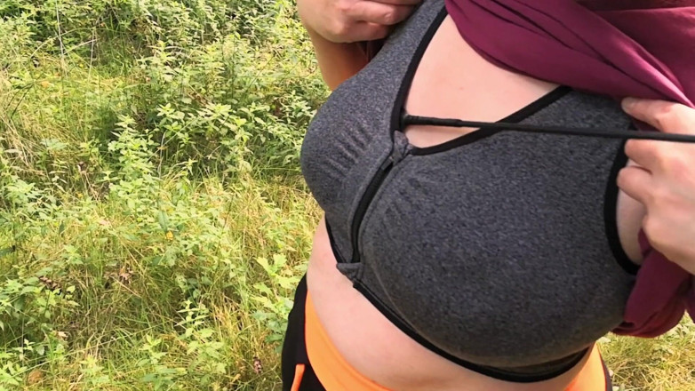 Bouncy Tits Action: Tit whipping in forest 267