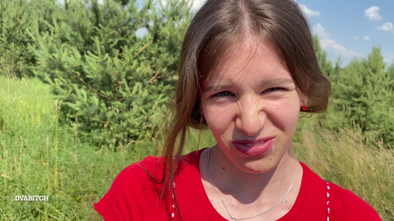 Dvabitch: Outdoor amateur teen POV blowjob, facial cumshot outside