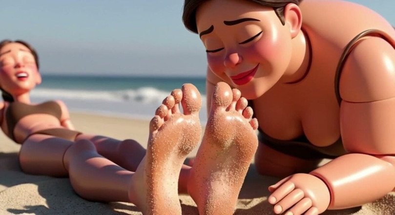 YOUR BEST FANTASY: Wanita Gemuk Menjilat Kaki Berpasir Gadis Kurus - Penghinaan Pantai