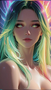 Kosmiczny neonowy portret piękności z świetlistymi oczami marzycielską fantazją Ai Art Slideshow