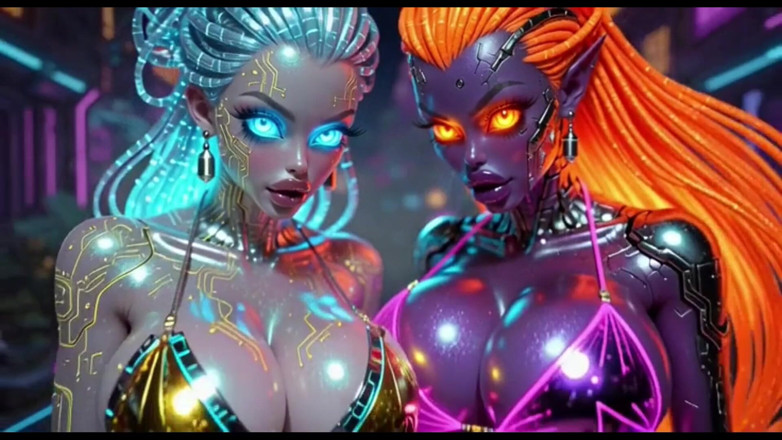 Hot girl dancing: Beautiful Aliens Kiss on Nice Music, Ai Animation