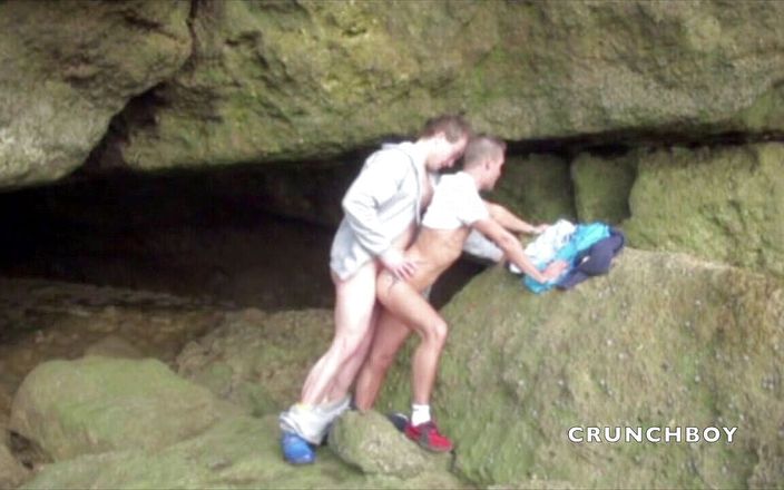 Crunch Boy: Twink fucked by straight curious in exhib outdoor beach