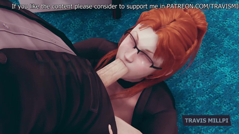 TravisMillpi: 사무실 시간 3D 헨타이 애니메이션 의 중간에 책상 위에 구부러진 핫한 빨간 머리 비서