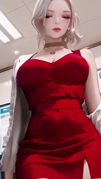 Blonde Secretary's Office Secret! Red Dress Hugging Curves, Beige Suit Barely Containing Her Fullness