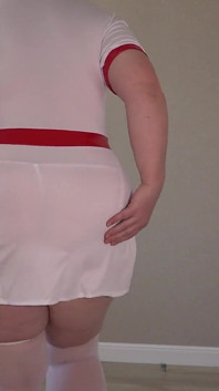 Busty Housewife Dresses up in Sexy Nurse Uniform. Chubby MILF with Big Butt Is Ready for Role-playing Party.