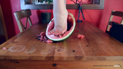Mistress Legs: Crushing watermelon with nylon feet
