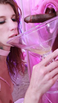 Gloryhole Piss Drinker - Sexy Trans Princess Drinks Entire Glass of Piss From Mystery Cock