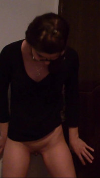 Skinny Teen with Glasses Full Bladder Standing and Pee on the Floor