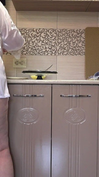 A Mature Wife Prepares Breakfast, and the Home Camera Watches. Big Ass in White Panties Under a Short Robe. Pavg