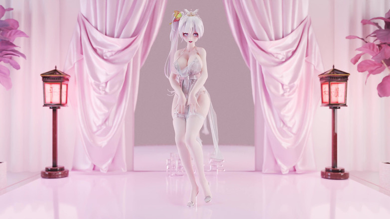 MikuMotion: Suono debole sospensione erotica intimo di seta bianca vestito trasparente