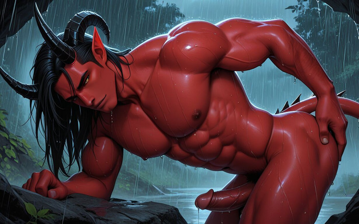 LustMen: Demonic Incubus Solo Slow Stroking with Heavy Leak