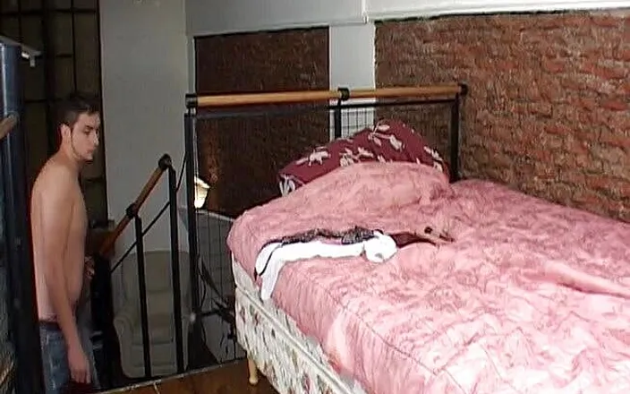 Bareback TV: Having fun with big dildo on the bed