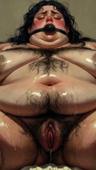 Fettleibige SSBBW in bondage geknebelt - Angst gemischt mit nasser haariger muschi