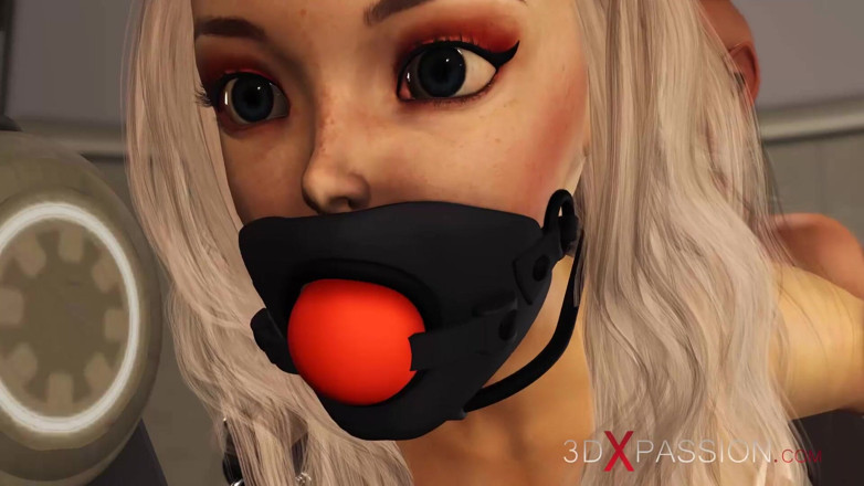 3dxpassion: BDSm-club. Heiße sexy mit ball geknebelte blondine in zurückhaltungen wird...