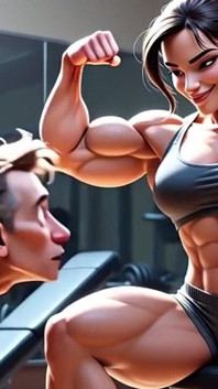 Mujer musculosa humilla a hombre flaco - dominación de pies