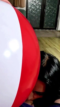 Inflatable Humiliation in Leather. Beach Ball Popping, Deepthroat, Doggy and Cum Play