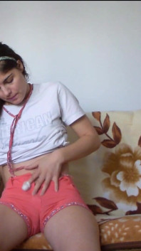 Skinny Redhead Pee in Her Short Shorts and Touches Herself