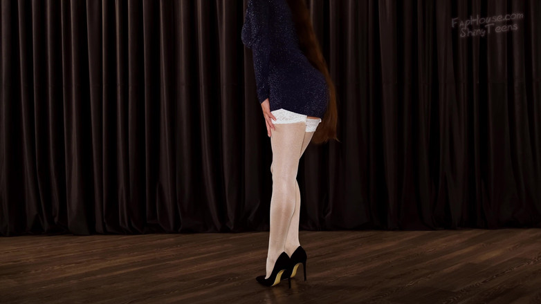 Shiny teens: 876 White Shiny Stockings with Garter