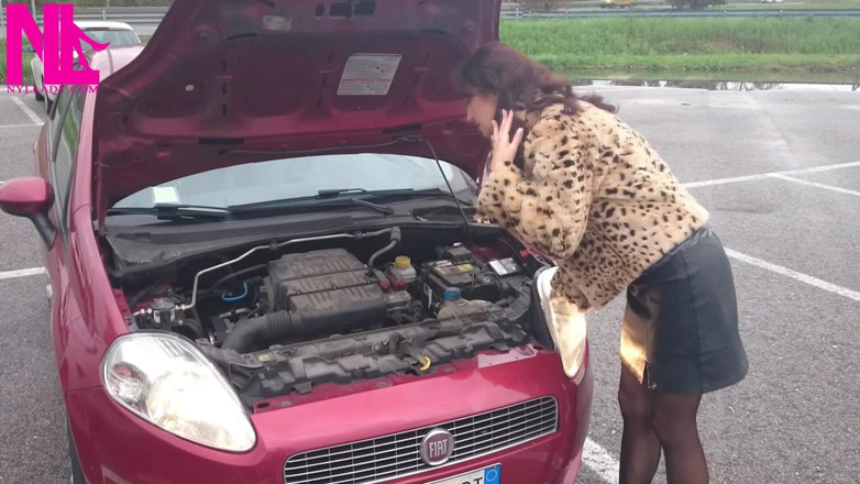 Nyllady: Sexy Speedy Driving in Patent Black Pumps and Seamed Black...