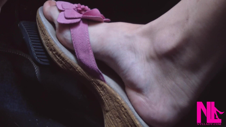 Nyllady: Pedal Pumping in Pink Wedges/flip Flops