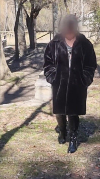 Julie Walking Through a Car Park Wearing Fur Coat, See Her Bound Tits Sticking Out
