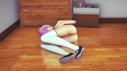Waifu club 3D: Рам мастурбує в кімнаті після прибирання
