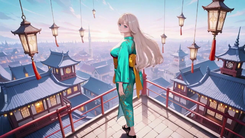 Tay Swift X: 穿着绿色和服的金发女郎！懒惰的露台阅读，脱肩设计太罪了！