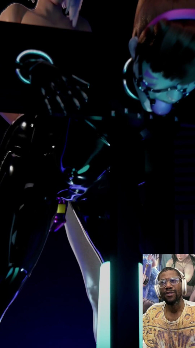 Transgender D.va Wears BDSM Latex, Ball Gag & Chasity Cage While Getting Butt Fucked (L6RD7BLU3 FUTA)