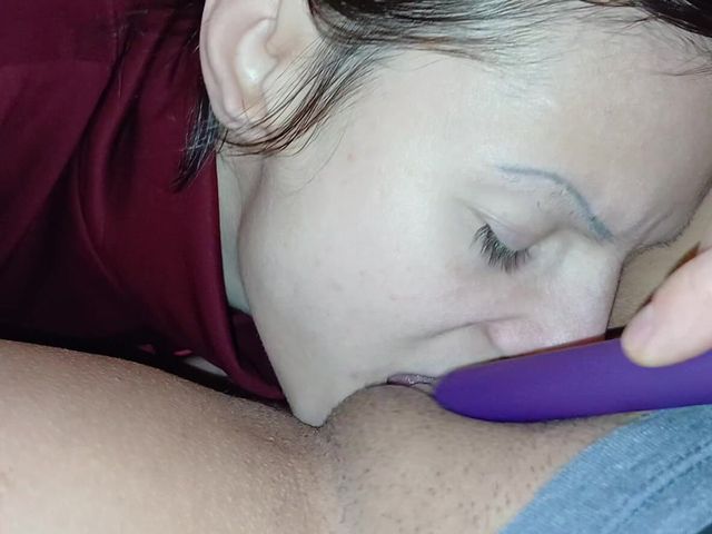 She Fucks Me Hard and Deep in the Pussy with Her Tongue, and I Jerk off My Clitoris with a Vibrator (Lesbian-illusion)