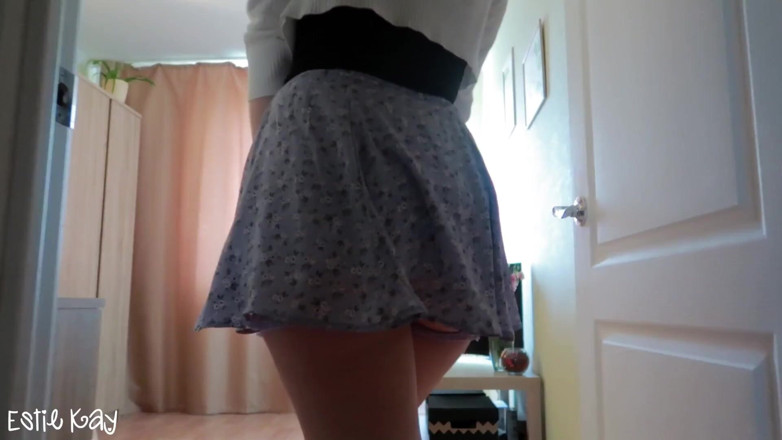 Estie Kay: Petite Teen Riding in Skirt Gets Accidentally Creampied